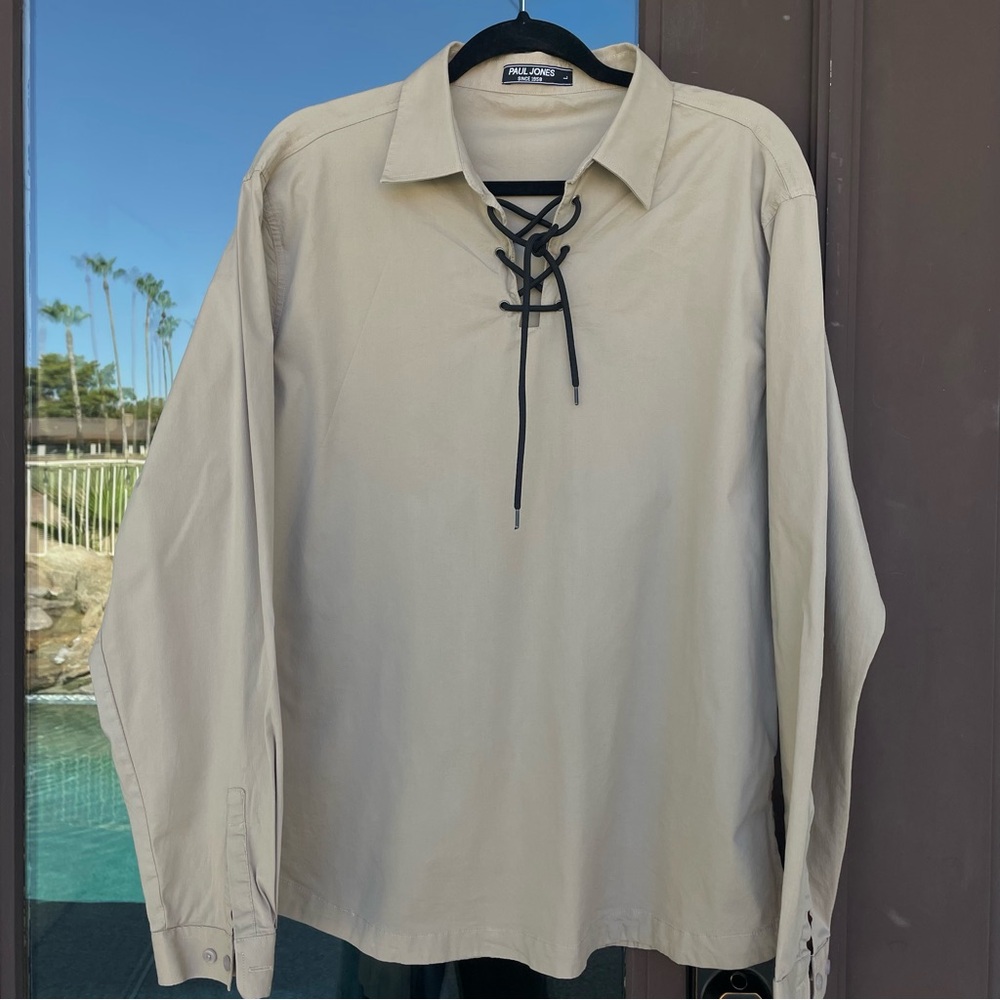 Paul Jones PJ Tan Long-Sleeve Lacing Shirt L